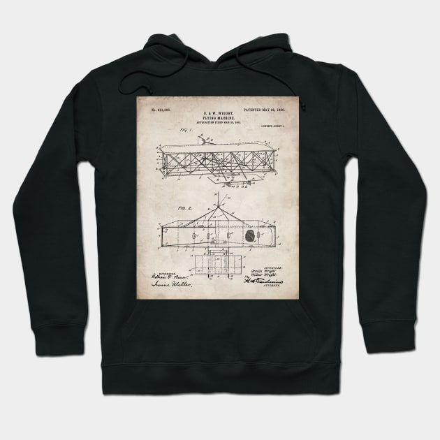 Wright Brothers Airplane Patent - Aviation History Art - Antique Hoodie by patentpress